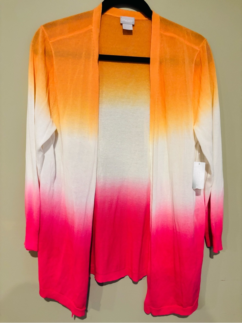 Chico's Ombre Open-Front Cardigan - Orange, White & Pink